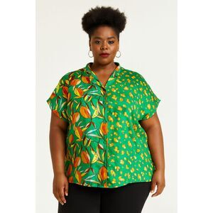 TABITHA BROWN x Target Green Floral Button Up Shirt Top  Women's Plus Size 2X